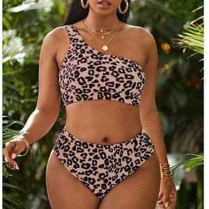Leopard One Shoulder Bikini Swimsuit
